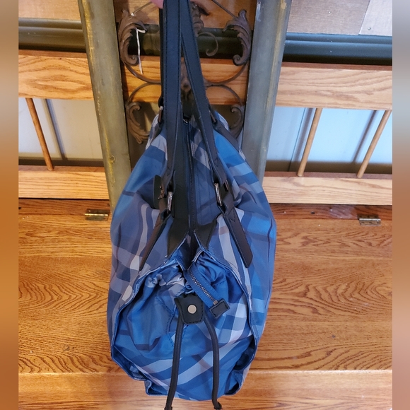 Burberry Blue & Black Plaid Nylon Tote Bag - Picture 9 of 16